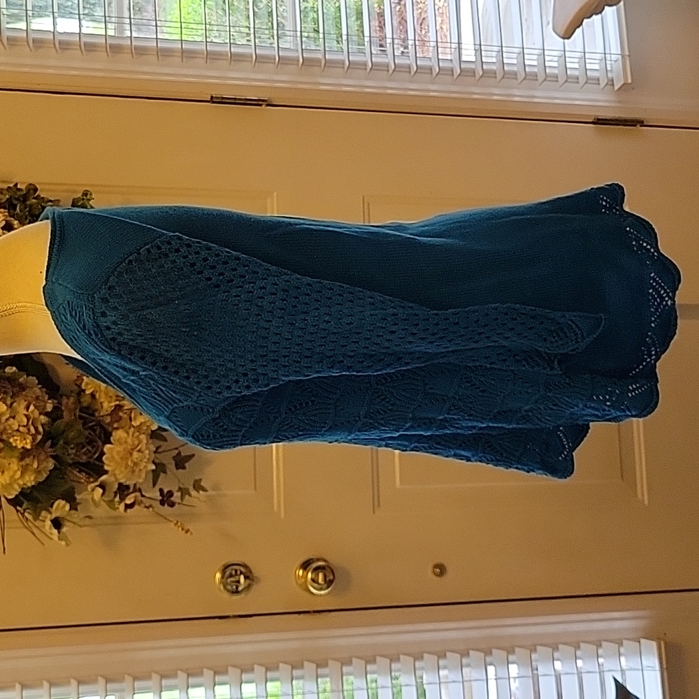 Christina aqua pullover tunic sweater open weave lined round neck 3/4 slv M EUC… - Picture 3 of 6